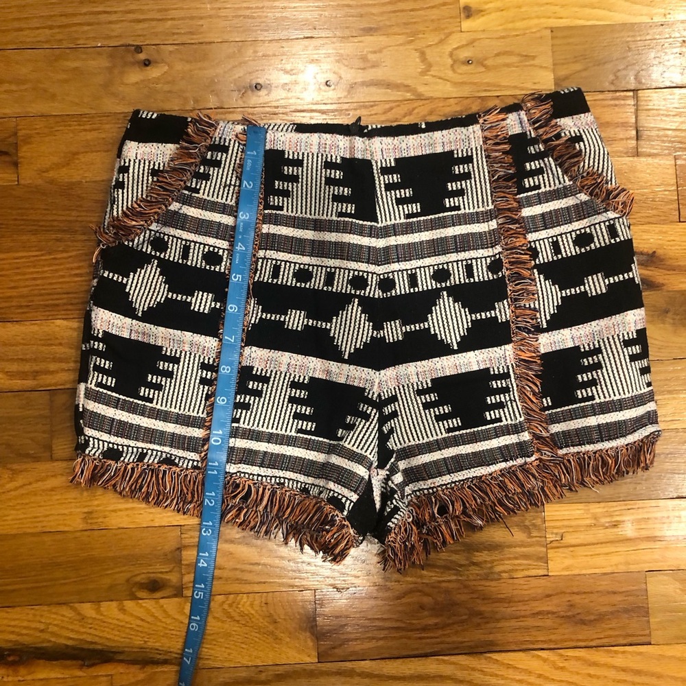 MUST GO 7/26! Molly Bracken Aztec Black and White Shorts with Multi Color Fringe - Picture 7 of 8